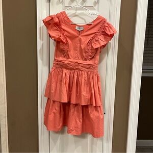Never A Wallflower Mini Dress Small Orange Ruffled Tiered 80s A-Line NEW